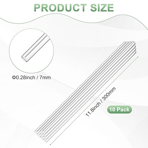 M METERXITY 10-Pack Acrylic Round Rods, 11.81 x 0.28 Inch/ 300 x 7 mm Clear