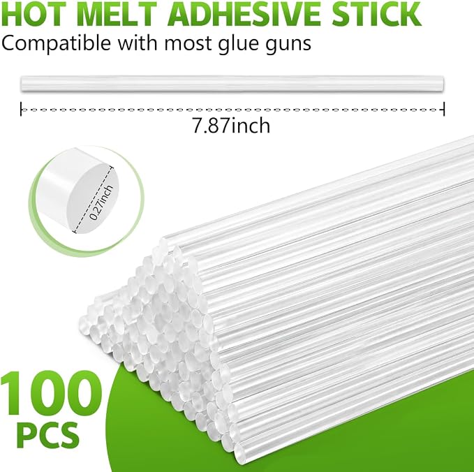 KISEER 100 Pack Clear 0.27 x 8 Inch Full Size Hot Glue Sticks Universal Fit