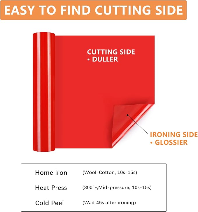 HTVVETUR Red HTV Iron on Vinyl 12Inch by 35ft Heat Transfer Vinyl