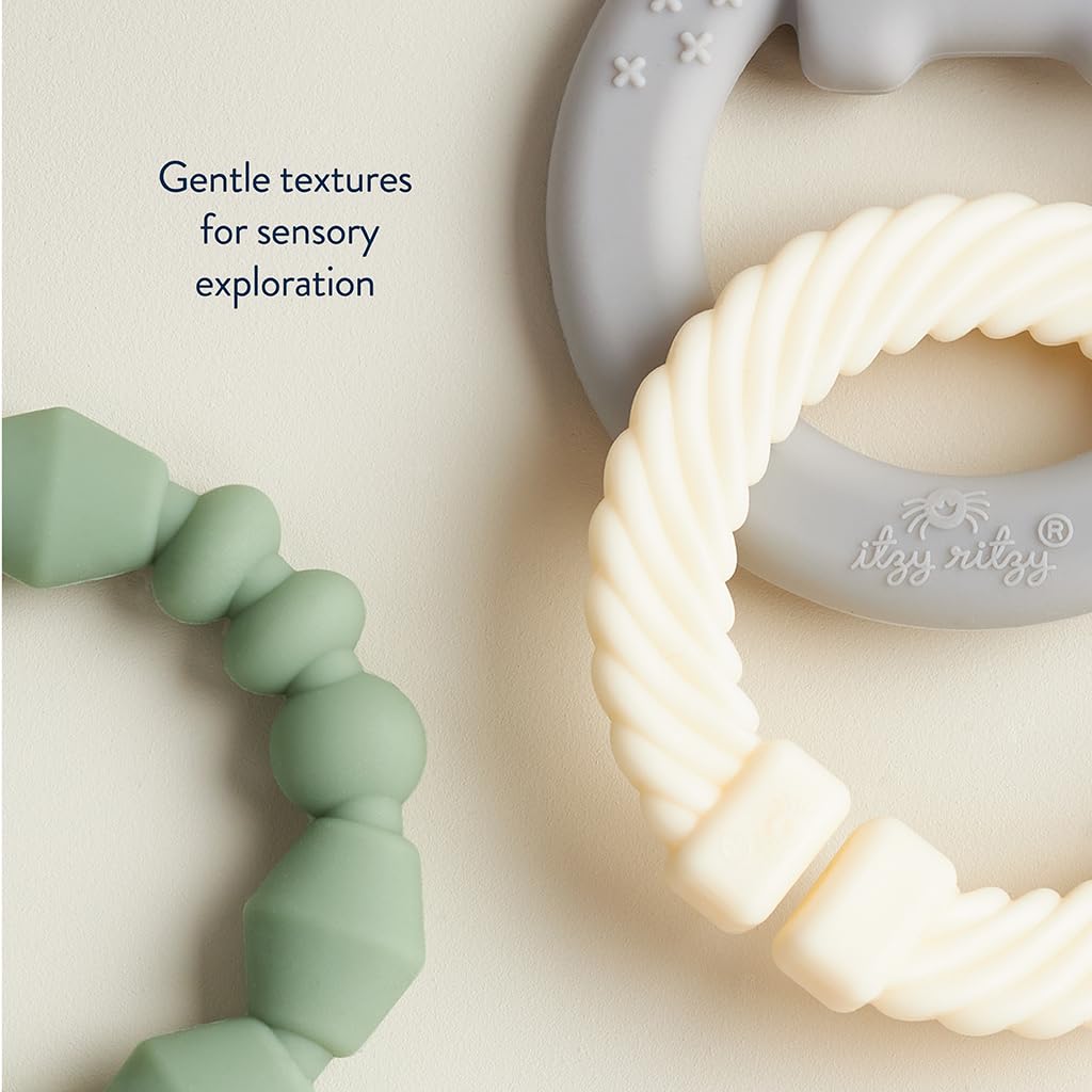 Itzy Ritzy - Itzy Loops Sensory Teether; Includes 2 Silicone Rings and 1 Link (Elephant)