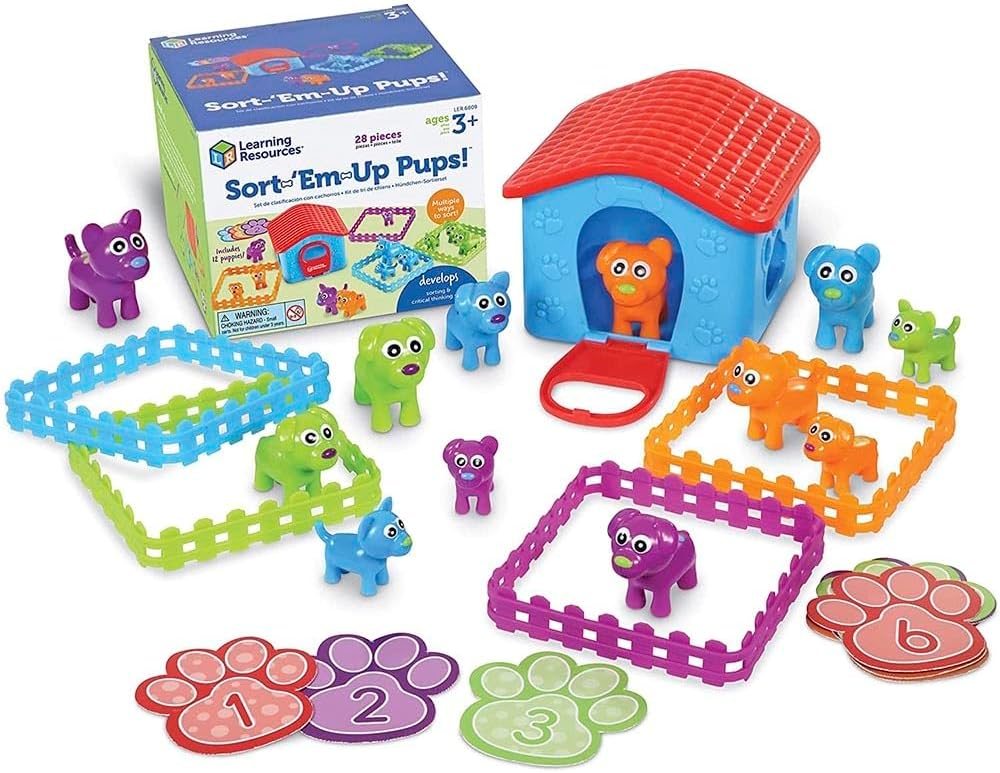 Learning Resources Sort-'Em-Up Pups - 28 Pieces, Ages 3+, Color Sorting and Matching for Toddlers, Fine Motor Skills, Gifts for Boys and Girls