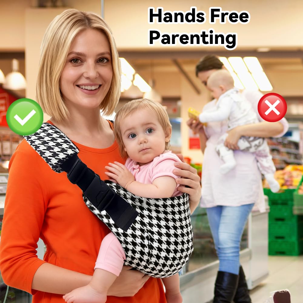 Baby Sling Carrier Adjustable Baby Sling 2025 Upgraded Toddler Sling Comfortable Baby Wrap Carriers Ergonomic-Designed, Travel Friendly Carrying 10-45 Lbs Blackwhite