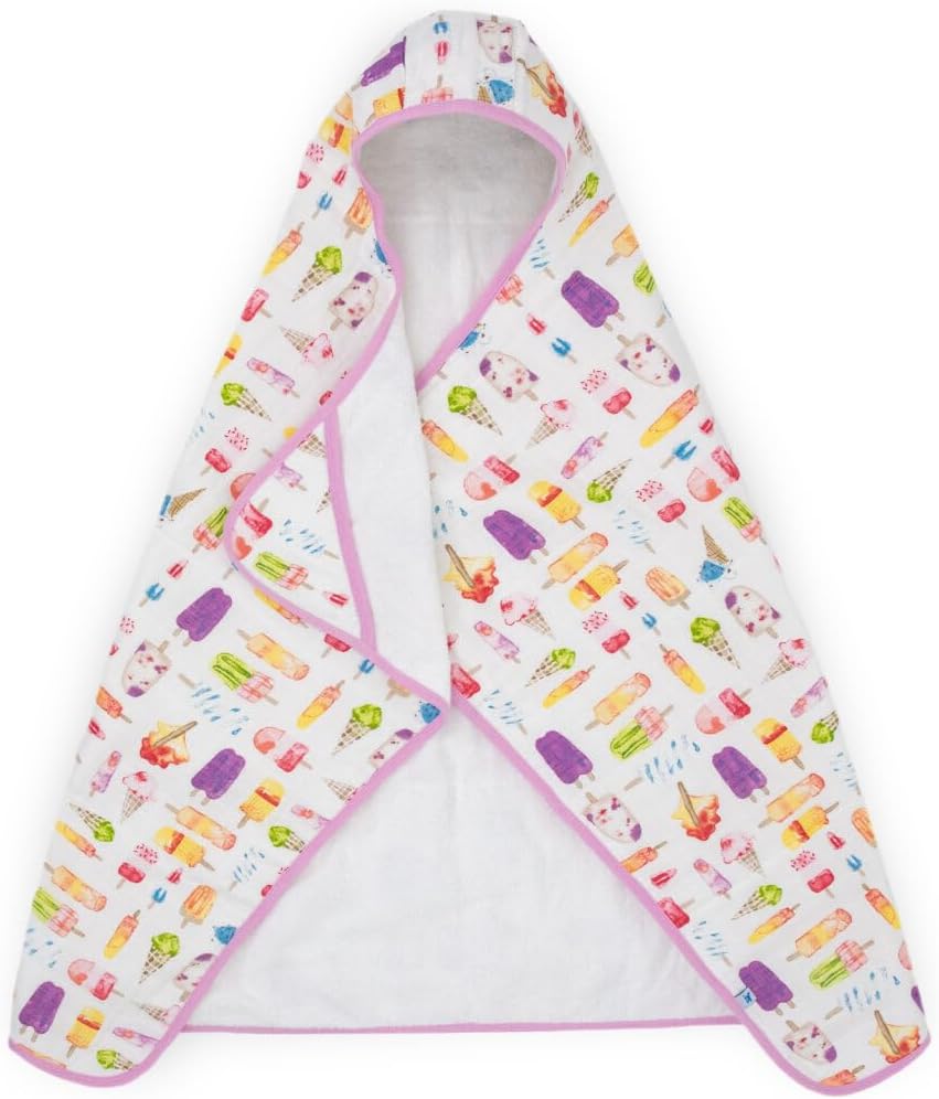Little Unicorn Premium Hooded Bath Towel| Absorbent Cotton & Terry Blend | Larger Size, 1-6 Years (Brain Freeze)