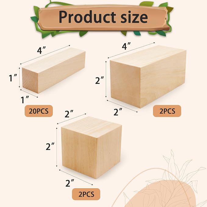 Basswood Carving Blocks for Crafts, Cymuber 24 PCS Whittling Wooden Blockss Kit