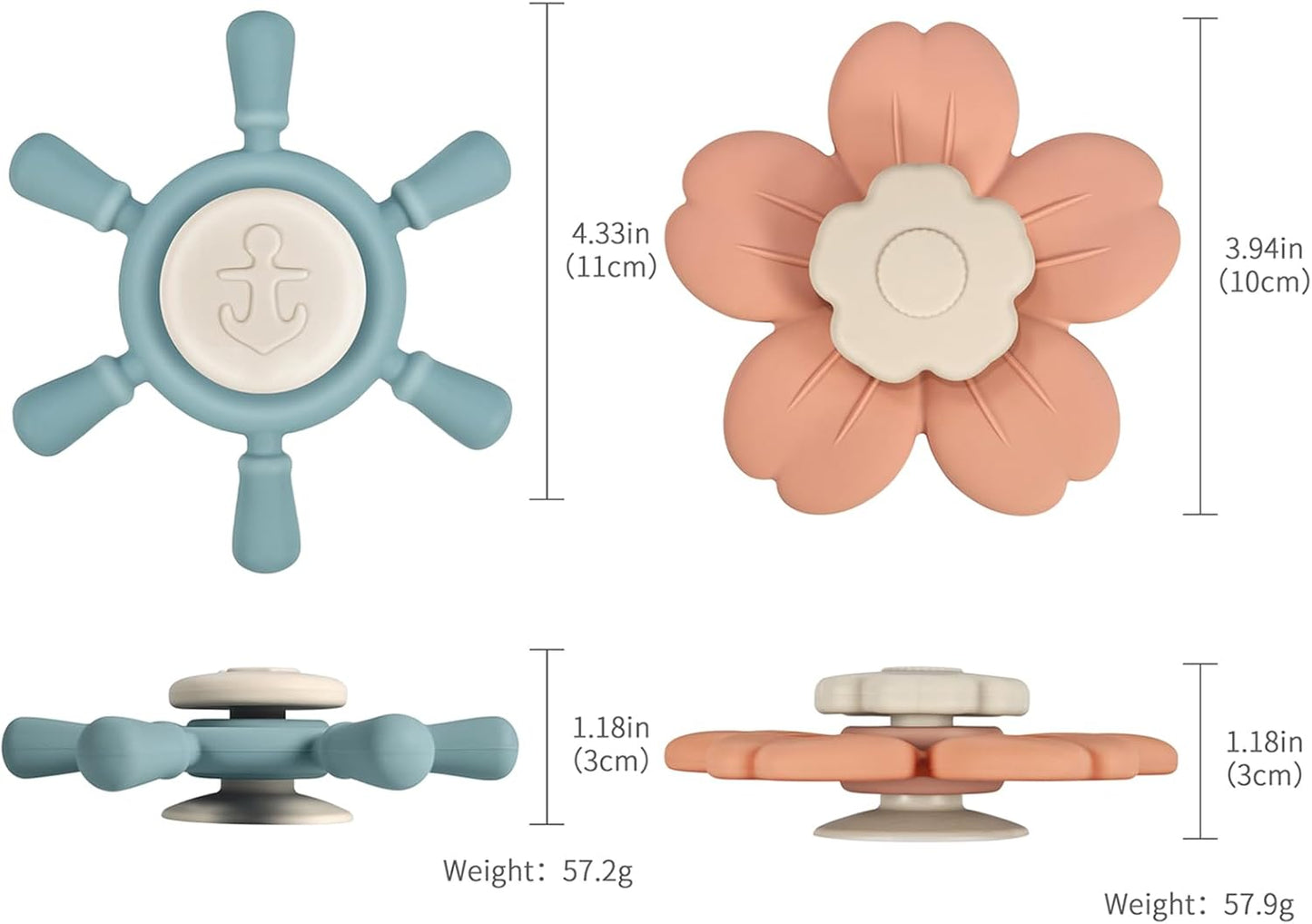 Suction Cup Spinner Toys | Baby Bath Toys for Kids Ages 1-3 | Suction Toys, Baby Toys, Sensory Toys for Car Travel, Table, Highchair, Window, Bathtub (Power Rose+Dusty Lilac)