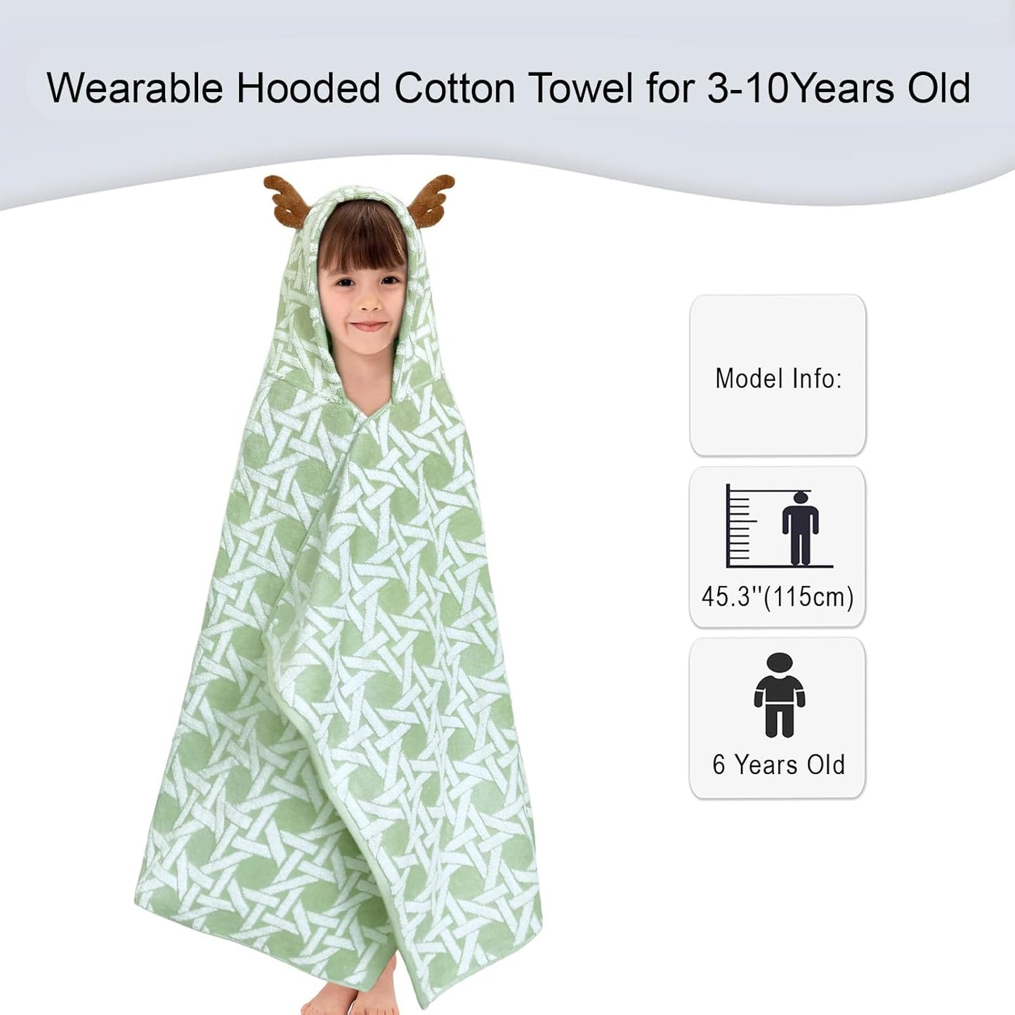 VOOVA & MOVAS Kids Bath Towel with Elk Hood (3-8Years,27.5"X54"), Absorbent Thick Cotton Towel Wrap for Pool | Swim | Bath, Jacquard Forest Elk