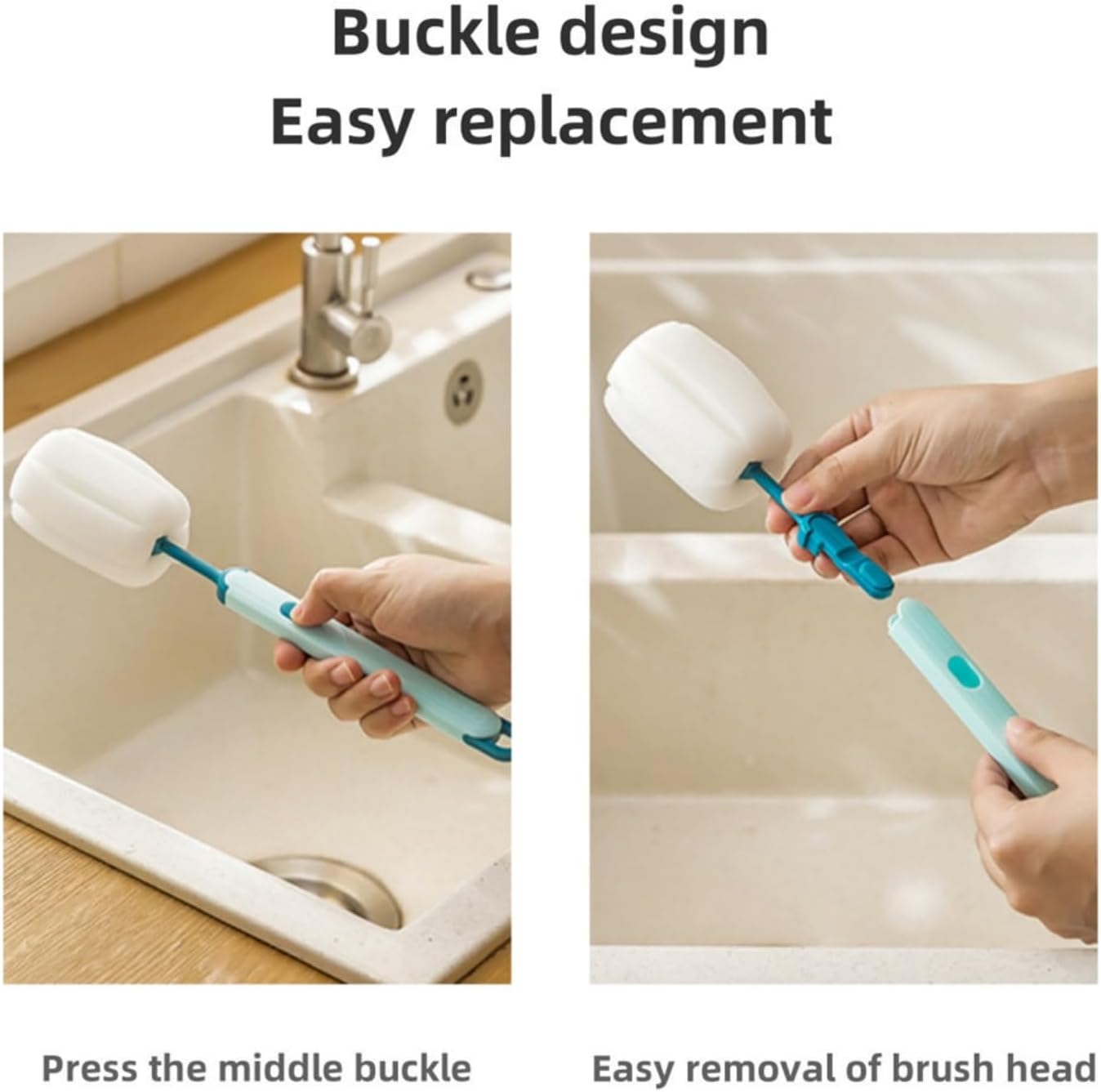 Bottle Brush Long Handle Cup Cleaner Brush Sponge Bottle Scrubber Detachable Handle Portable Sponge Cleaning Brush for Cups Wine Glasses Water Bottles Baby Bottles and Vacuum Flasks (Green)