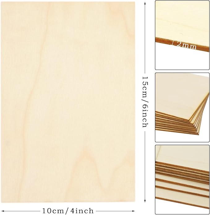 50 Pack Unfinished Wood Pieces, 4 x 6 Inch Thin Plywood Wood Squares