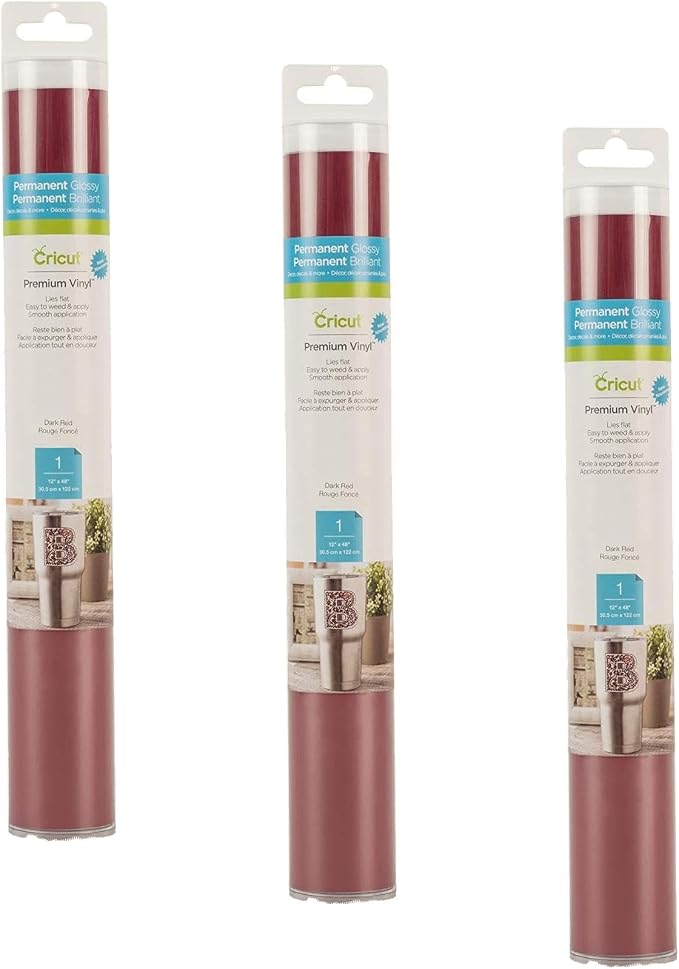 Cricut Premium Permanent Vinyl, Dark Red 3-Pack of 4ft Rolls