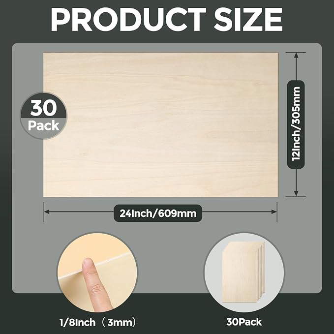 30 Pack Basswood Sheets, Smooth Surface, Uniform Thickness, No Burrs, No Warping