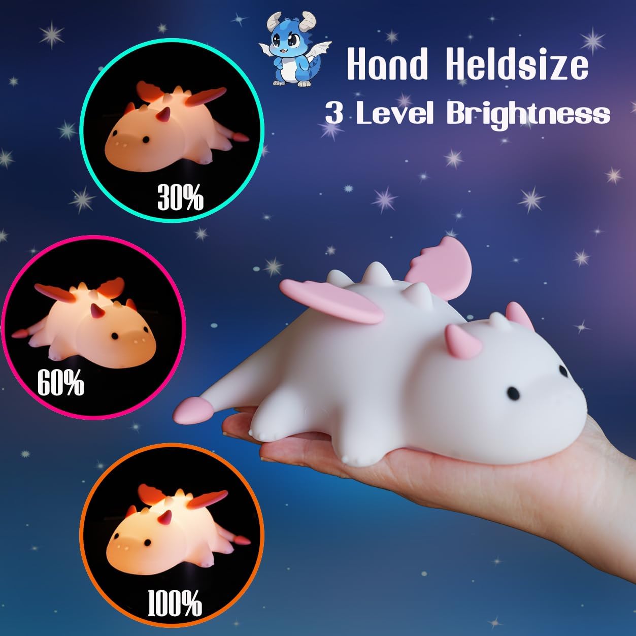 Dragon Night Light, Cute Pink Dragon Gifts, Soft Silicone Lamp with 3 Level Warm Light and RGB Changing, Breastfeeding Nursery Portable Kawaii Bedside Lamp for Baby, Toddler, Boys and Girls