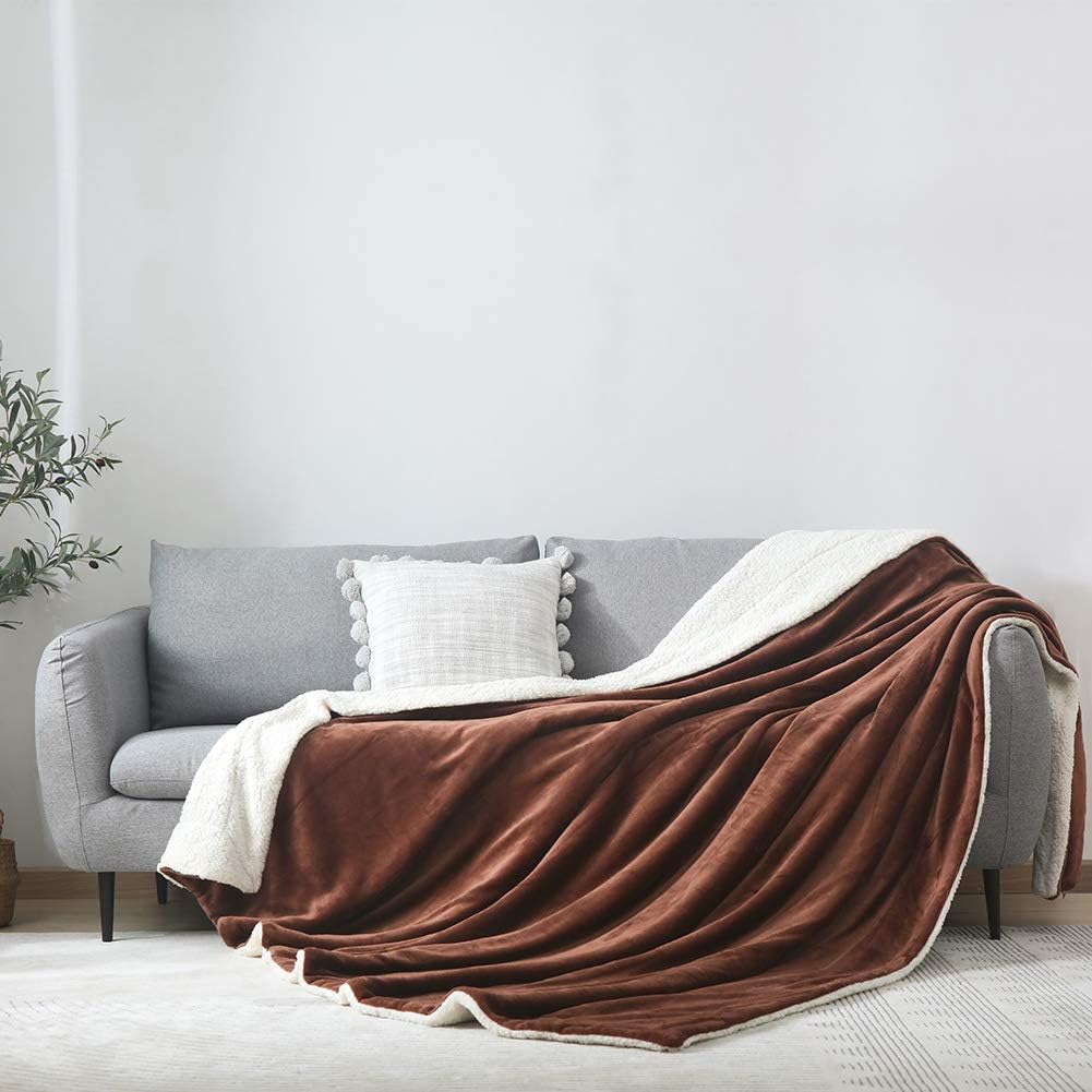 NANPIPER Fleece Throw Blanket Reversible Sherpa Flannel Blanket Super Soft Fuzzy Plush Microfiber (90"x90" Brown) Queen
