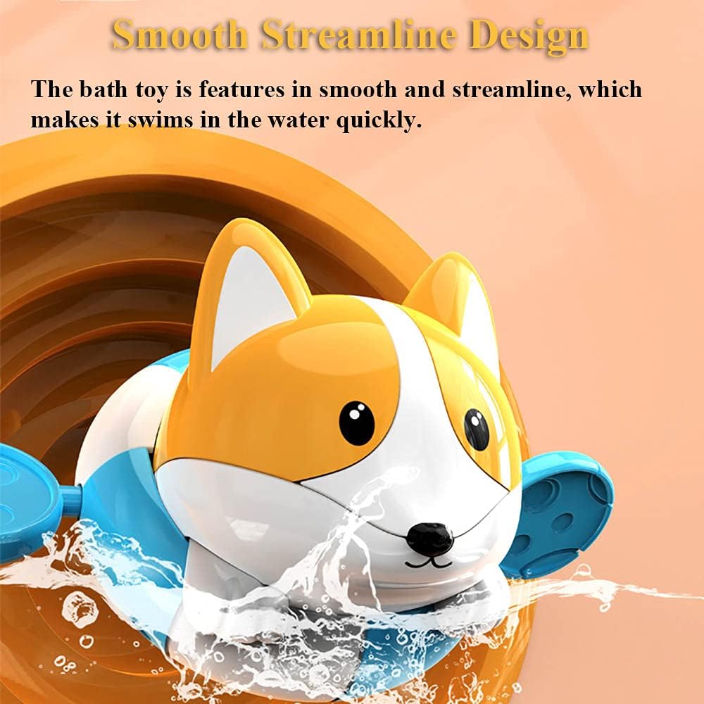 Bath Toy Pull and Go Corgi Bathtub Toy Windup Swimming Corgi Po String Tub Toy Rowing Puppy Floating Water Toy for Boys and Girls (Blue)