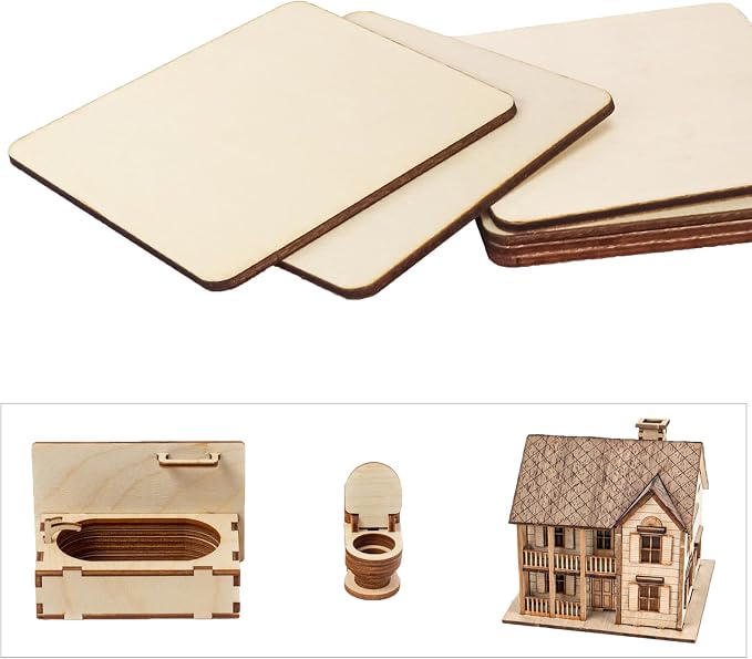 220 PCS 3 Inch Blank Wood Square, 3 x 3 Inches Unfinished Wood Pieces, Blank