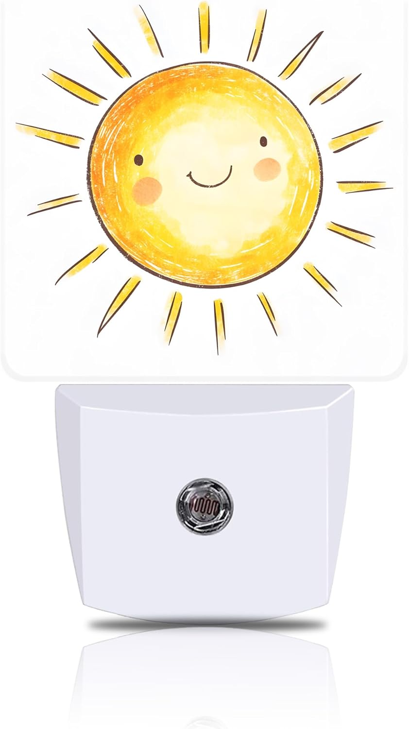 Night Light Watercolor Big Sun Night Lights Plug into Wall Smart Dusk to Dawn Sensor 0.5W Energy Efficient Led Lamp for Men Women Bedroom Bathroom Hallway Stairway Decor