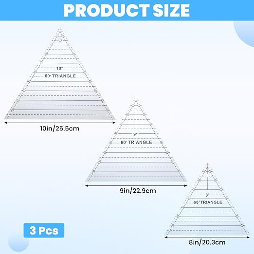 3 Pcs 60 Degree Triangle Ruler for Quilting, 10 Inch Acrylic Template Ruler