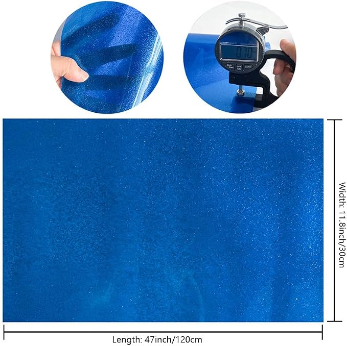 ONEART | Blue Transparent Glitter Vinyl Roll, 0.7 mm Solid Clear PVC Jelly