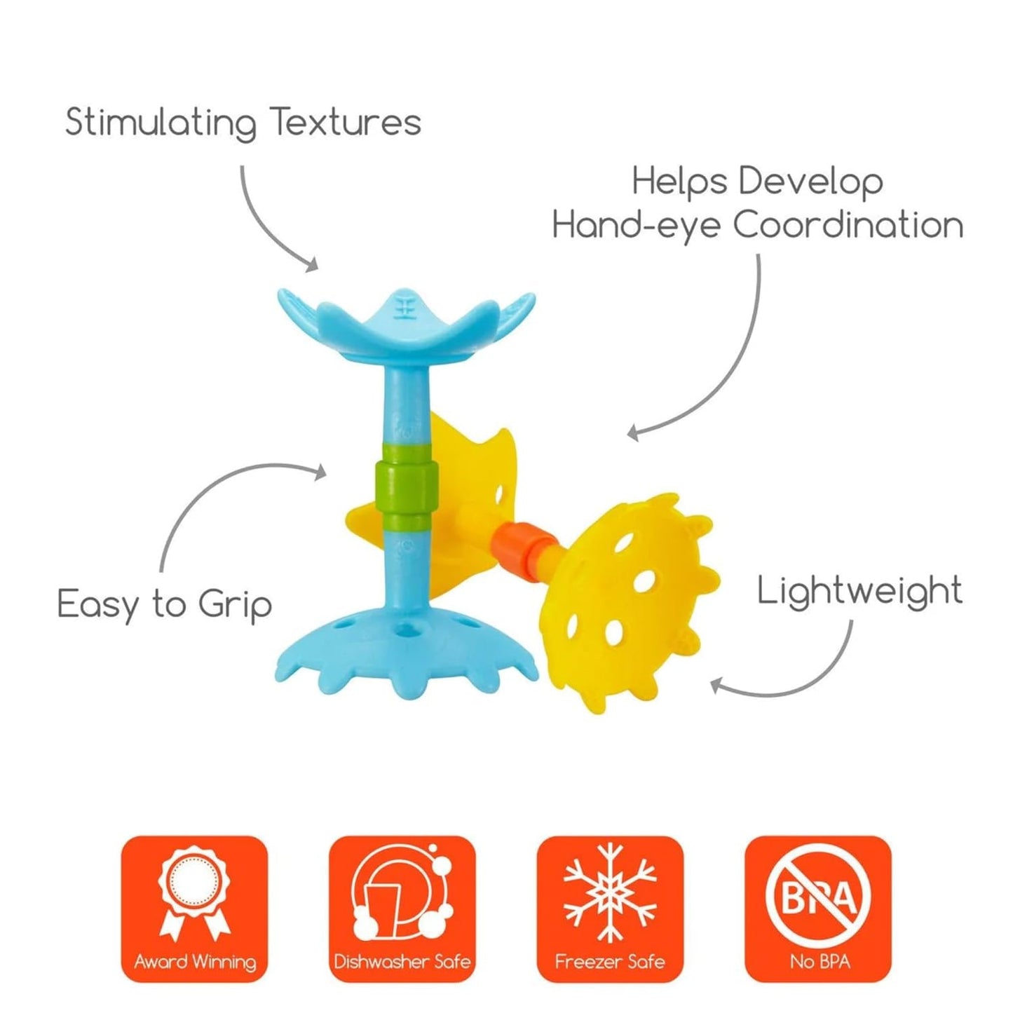 Innobaby Original Teethin Smart EZ Grip Star Teether and Sensory Toy for Babies and Toddlers. BPA Free Teether Yellow
