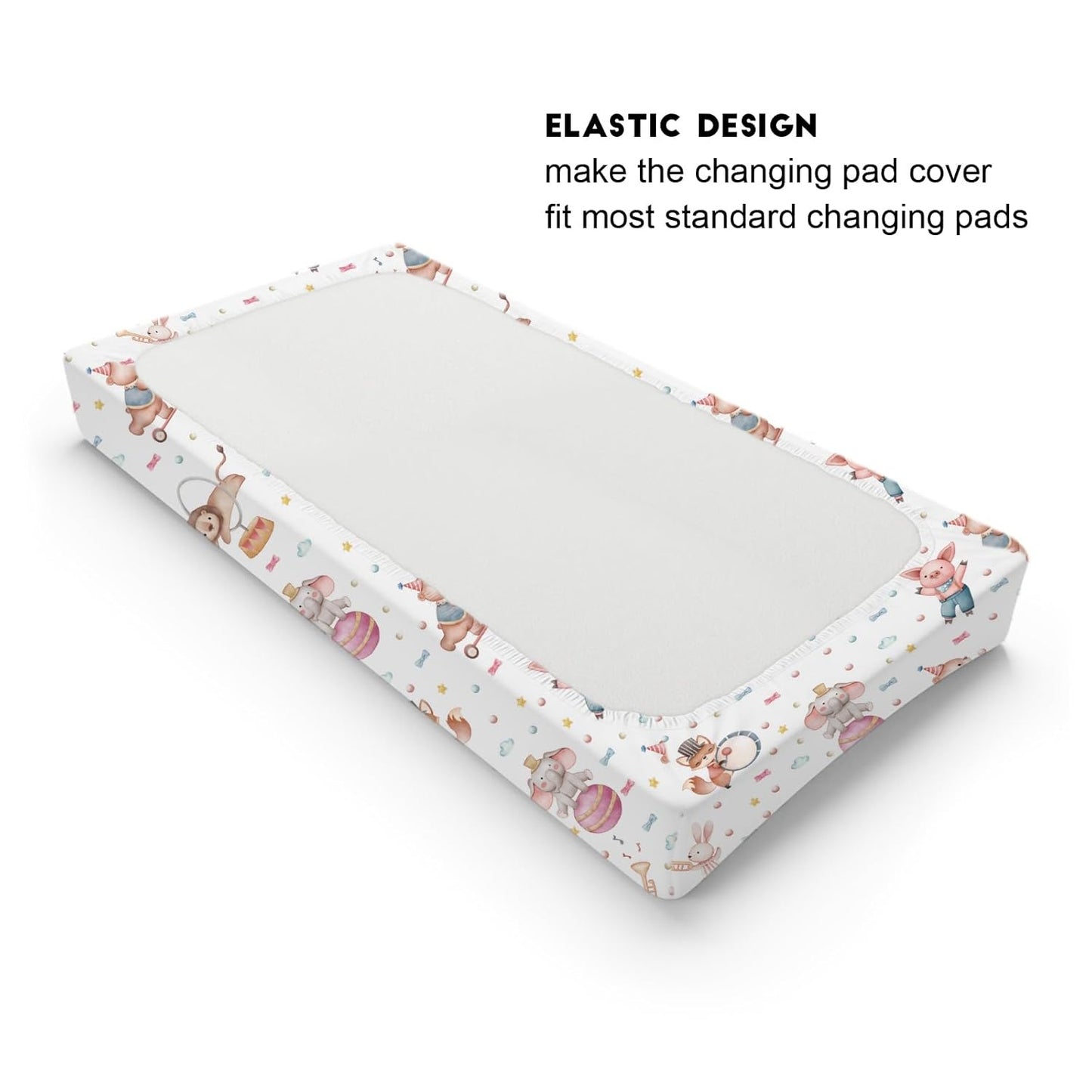 Watercolor Circus Animals Changing Pad Cover Cartoon Bear Lion Fox Bunny Elephant Pig Baby Diaper Change Table Sheets for Boy Girl Soft Stretchy Snug Fitted Changing Table Pad Mats 32''x16''