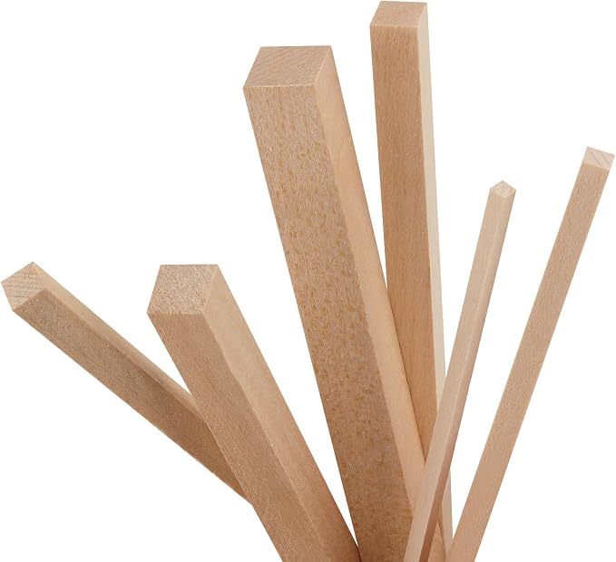 215 PCS Basswood Sticks, Hardwood Square Dowels, Unfinished Wooden Dowels