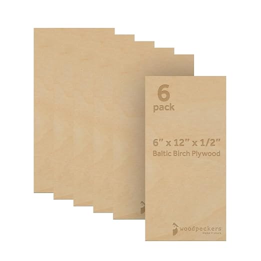 12 mm Baltic Birch Plywood 1/2 x 6 x 12 Inch, Box of 6 B/BB Grade Craft Wood