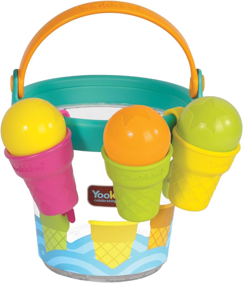 Yookidoo Ice Cream Bucket - Baby Bath Toys Scoop 'N' Splash Set with Floating Cups and Ice Cream Scooper - Water Toys for Toddlers Bathtime Fun