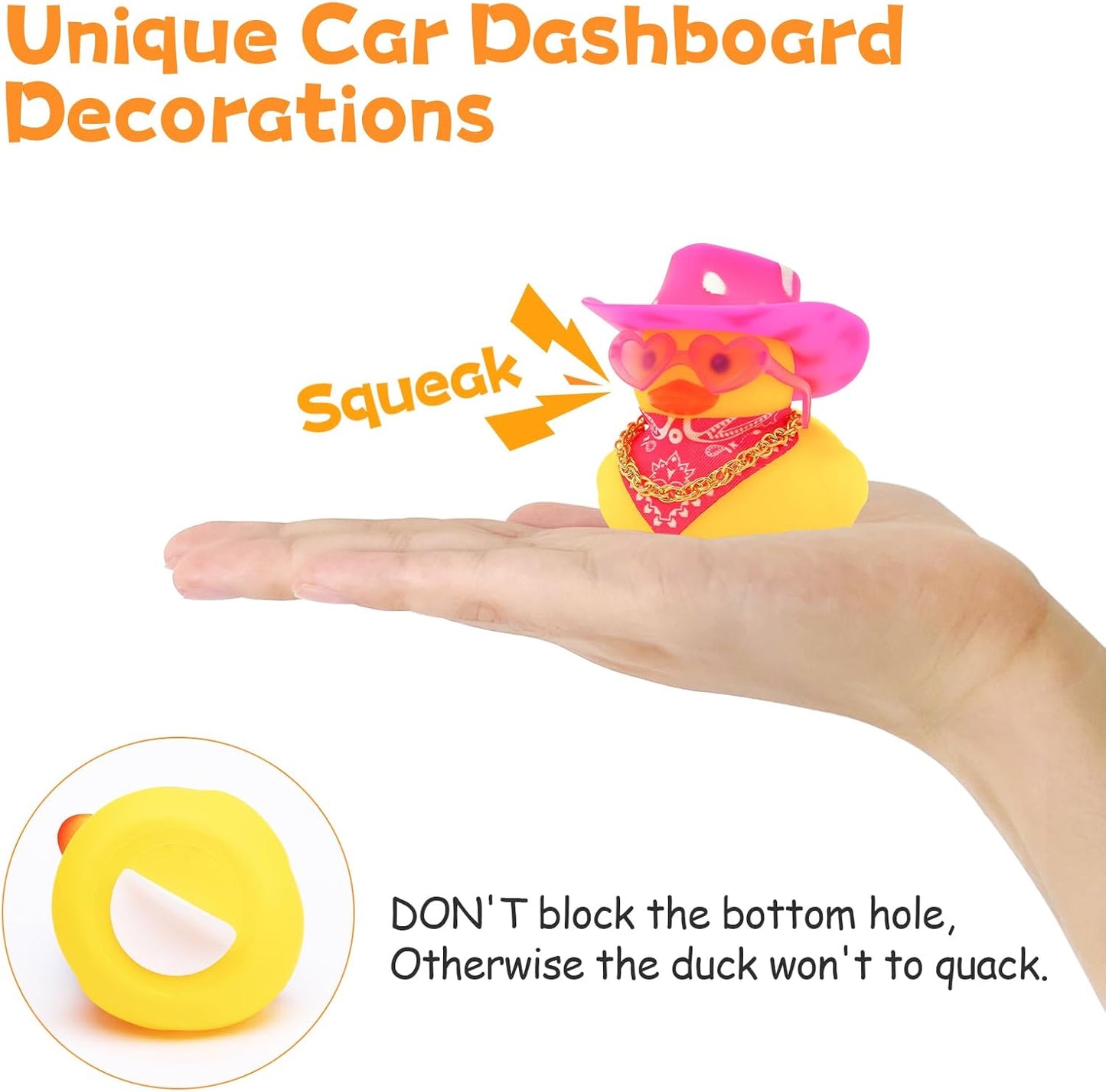 Quackly Pink Cowboy Rubber Duck, Car Dashboard Decoration Ducks with Cowboy Hat Necklace Sunglasses, White