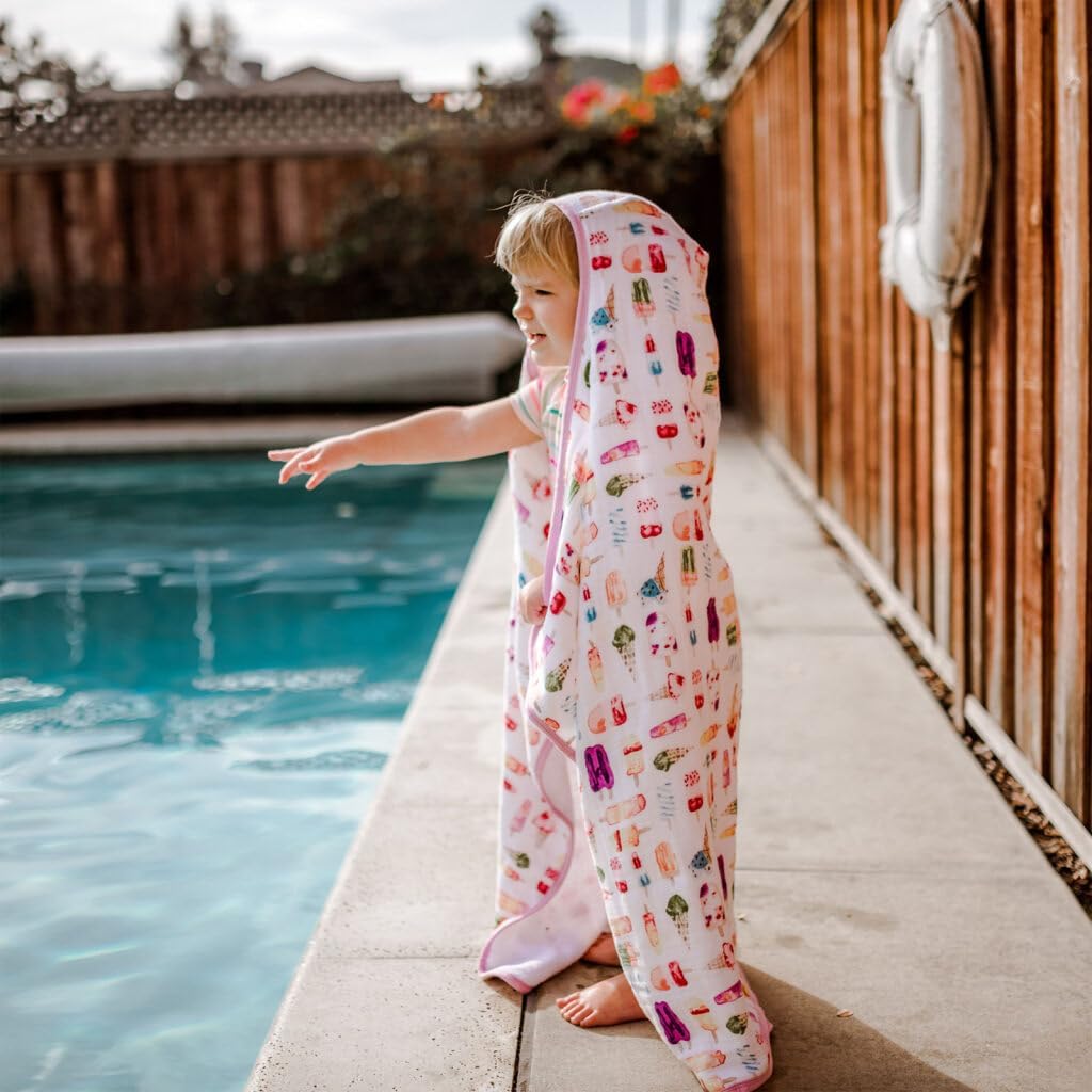 Little Unicorn Premium Hooded Bath Towel| Absorbent Cotton & Terry Blend | Larger Size, 1-6 Years (Brain Freeze)