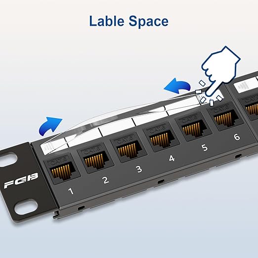 FGB 10Gbps Patch Panel 24 Port, Cat6 Keystone Patch Panel, 19" Rackmount or Wall Mount, 1U with Back Bar, Network Patch Panel for Gigabit Ethernet
