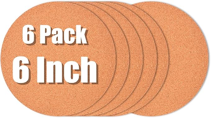 6-Pack 6" Cork Coasters, Round Cork & Plastic Plant Saucers