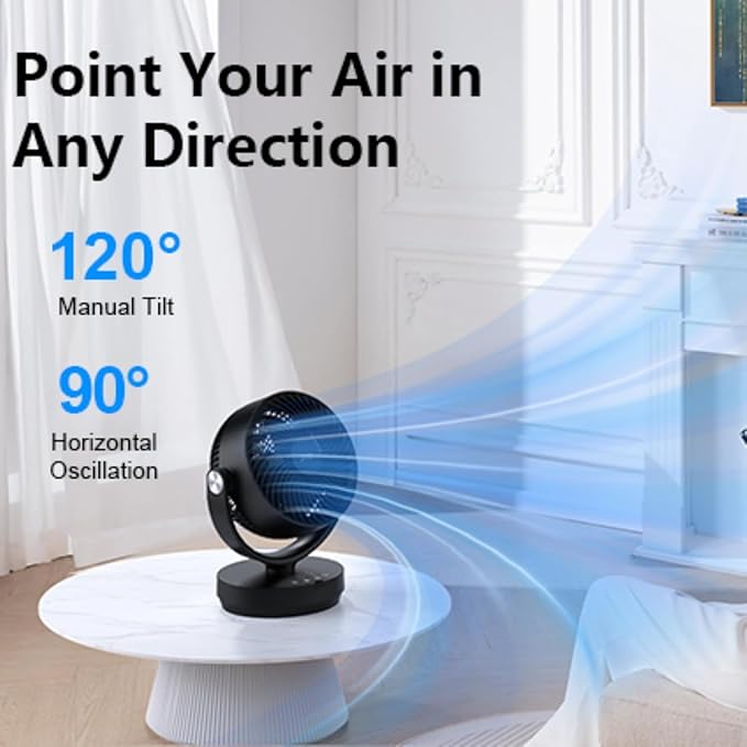 JRD Fans for Bedroom, 90° Oscillating Air Circulator Fan, 13 Inch Quiet Table Fan with Remote, 120° Adjustable Tilt, 3 Speeds, 7H Timer, Powerful Desk Fan for Whole Room Home Office Living Room
