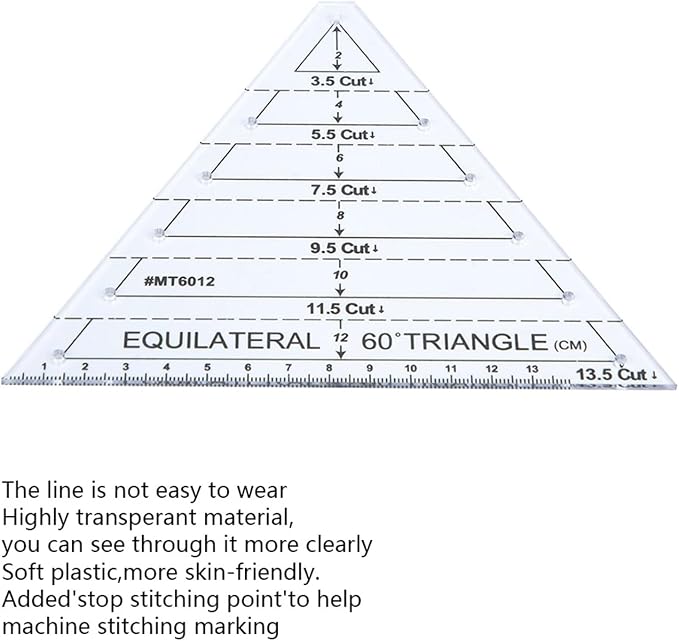 Fayelume 60 Degree Triangle Ruler, Acrylic Triangle Quilting Ruler, High