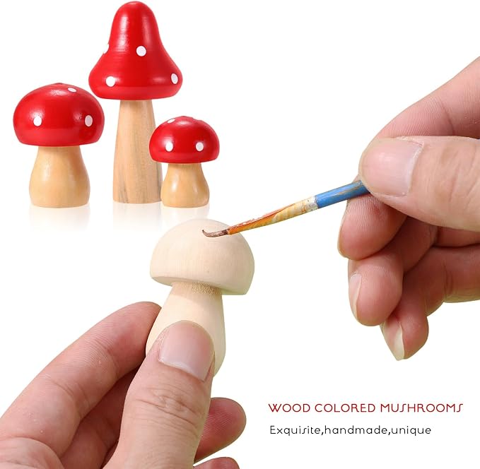 Kisangel 20pcs Mini Wood Mushrooms Wooden Trees Unpainted Little Pegs