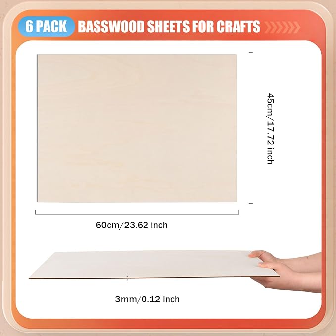 AWIZOM 6 Pack Basswood Sheets for Crafts-18 x 24 x 1/8 Inch- 3mm Thick Plywood