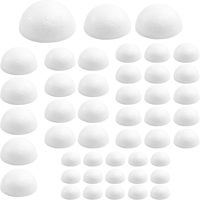 Craft Half Foam Balls 45 Pack 6 Sizes White Polystyrene Half Round Balls Smooth