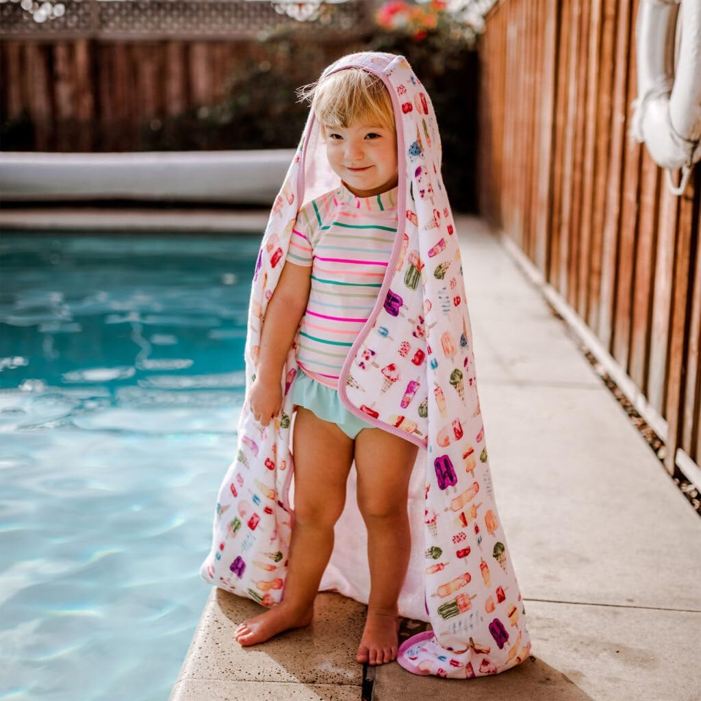 Little Unicorn Premium Hooded Bath Towel| Absorbent Cotton & Terry Blend | Larger Size, 1-6 Years (Brain Freeze)
