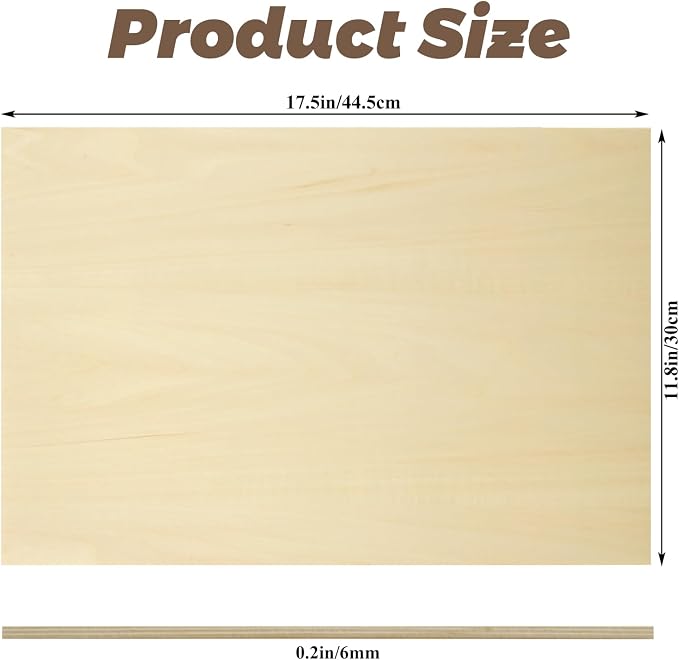 6 Pack 18 x 12 x 1/4 Inch Basswood Sheets Plywood Board, 6mm Unfinished Basswood