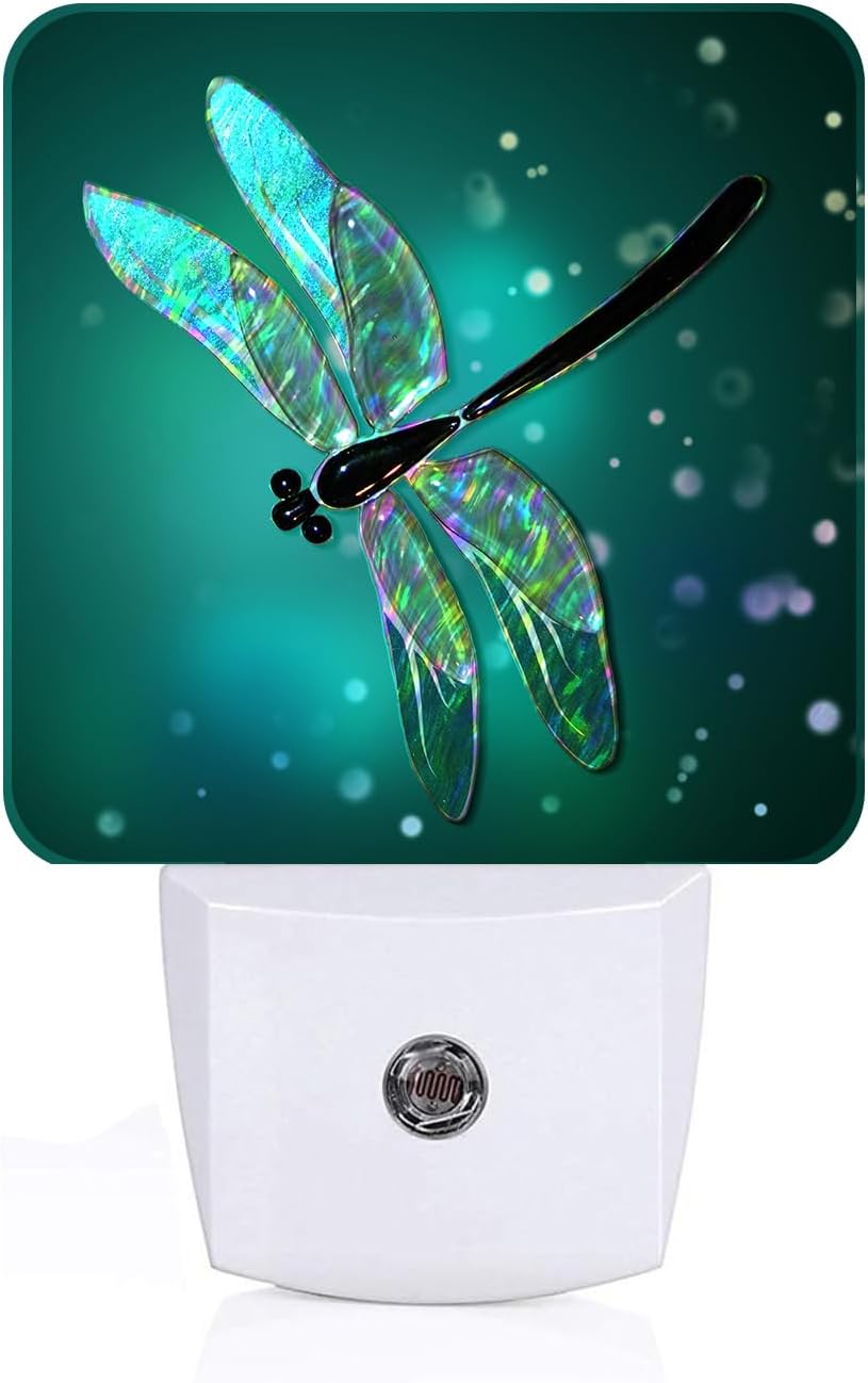Green Dragonfly Night Light,Plug Into Wall Decor for Stairway,Hallway,Kitchen,Dusk to Dawn Sensor Nightlights for Boys/Girls/Women/Men Room Gifts