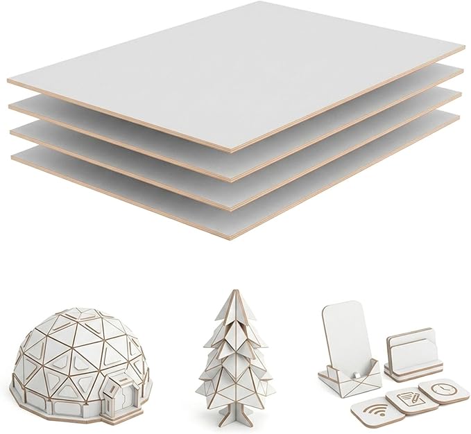 4 Pack Double-Sided Pre-Painted Colored Plywood Sheets, 11.7"x8.27"x1/8"