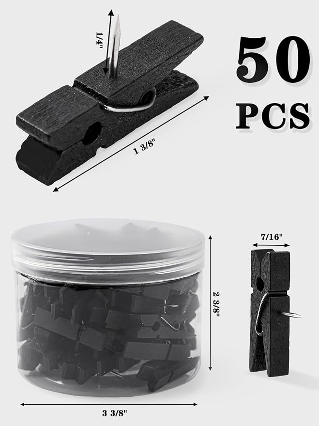 50pcs Black Wooden Push Pin Clips