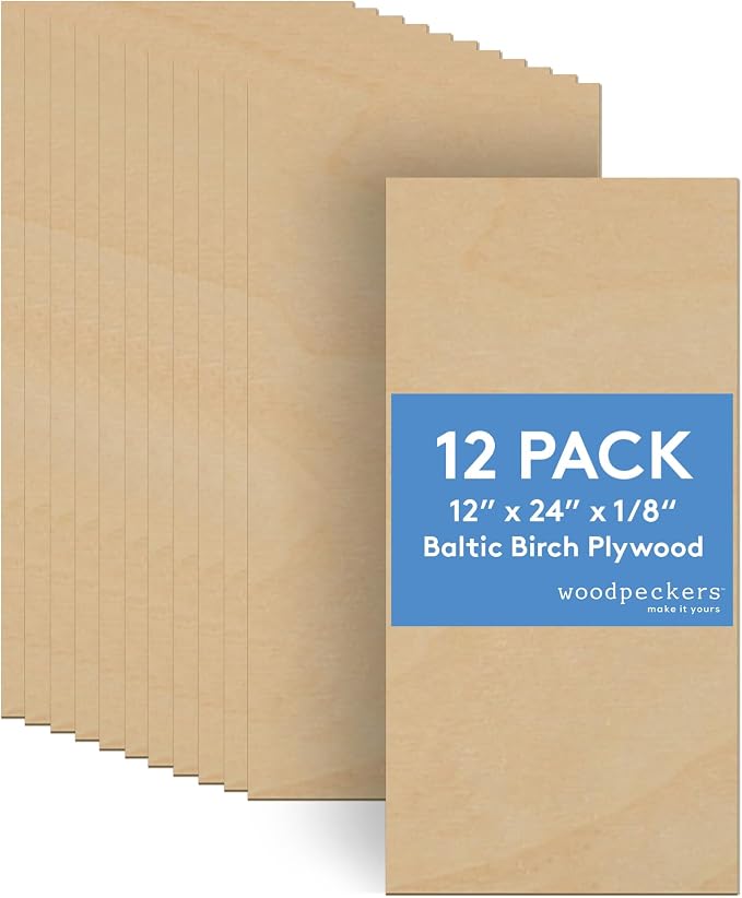 Baltic Birch Plywood, 3 mm 1/8 x 12 x 24 Inch Craft Wood, Box of 12 B/BB Grade