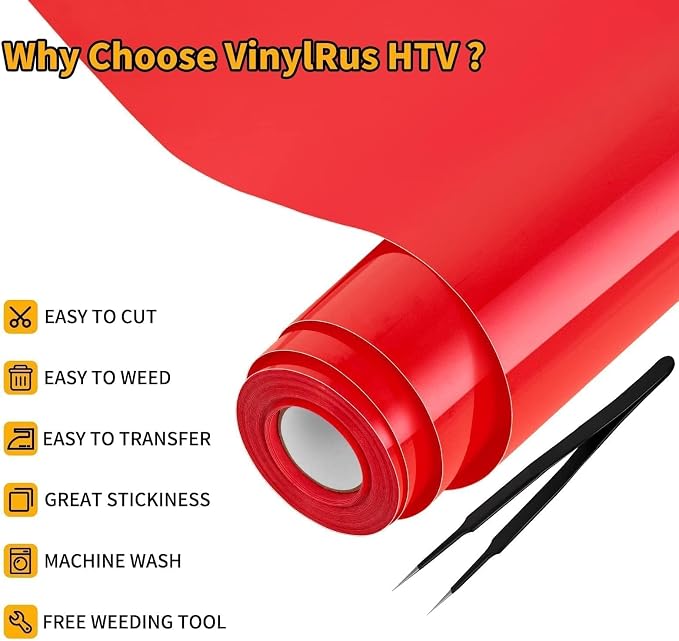 VinylRus Heat Transfer Vinyl-12” x 25FT Iron on Vinyl Roll
