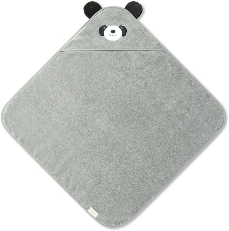 MORI Baby Hooded Bath Towel with Panda Design in Grey - Unisex Soft Wrap Cloth for Infants and Newborns - 30 x 30”