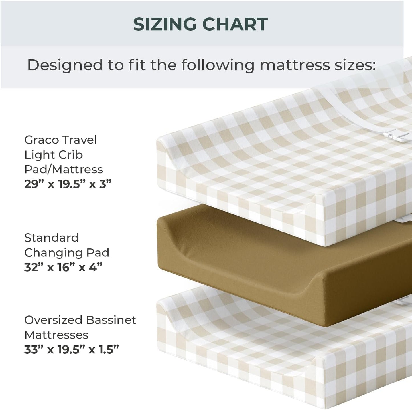Pobibaby – 2 Pack Premium Changing Pad Covers for Boys, Ultra-Soft Breathable Cotton Diaper Changing Table Covers – Neutral Nursery Changing Pad Sheets for Baby (Gingham Khaki)