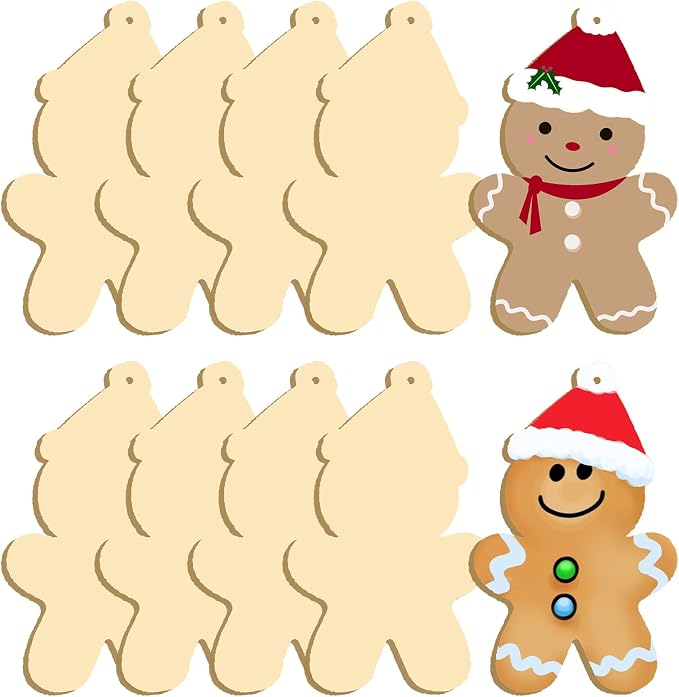 Large Size 7" Gingerbread Man Crafts Wooden Slices Unfinished Blank Wooden