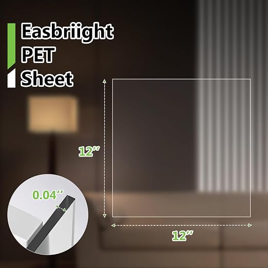 10-Pack of 12×12"×0.04" PET/Plexiglass Sheets, Transparent Flexible Plastic