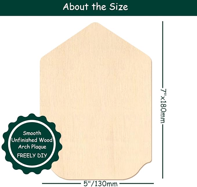 12 Pack Unfinished Gothic Arch Wood Plaque, 5” x 7” Basswood Shield Plaque