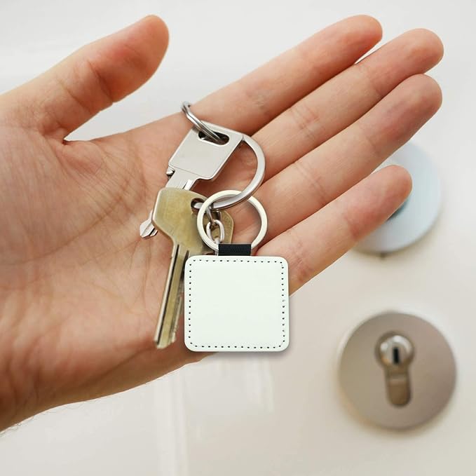 12 Pcs Sublimation Blank Keychains, PU Leather White Keychains Ornament Pendants