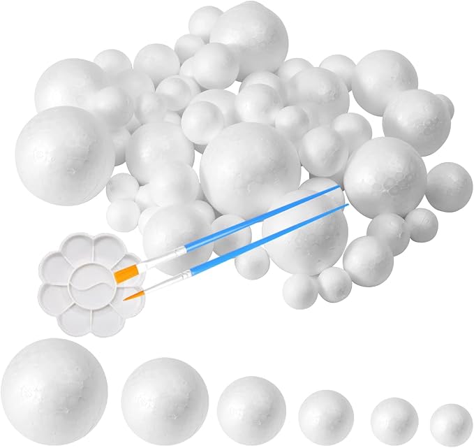 FFchuanhe 63Pack Craft Foam Balls Assorted Sizes 60Pack, Foam Balls