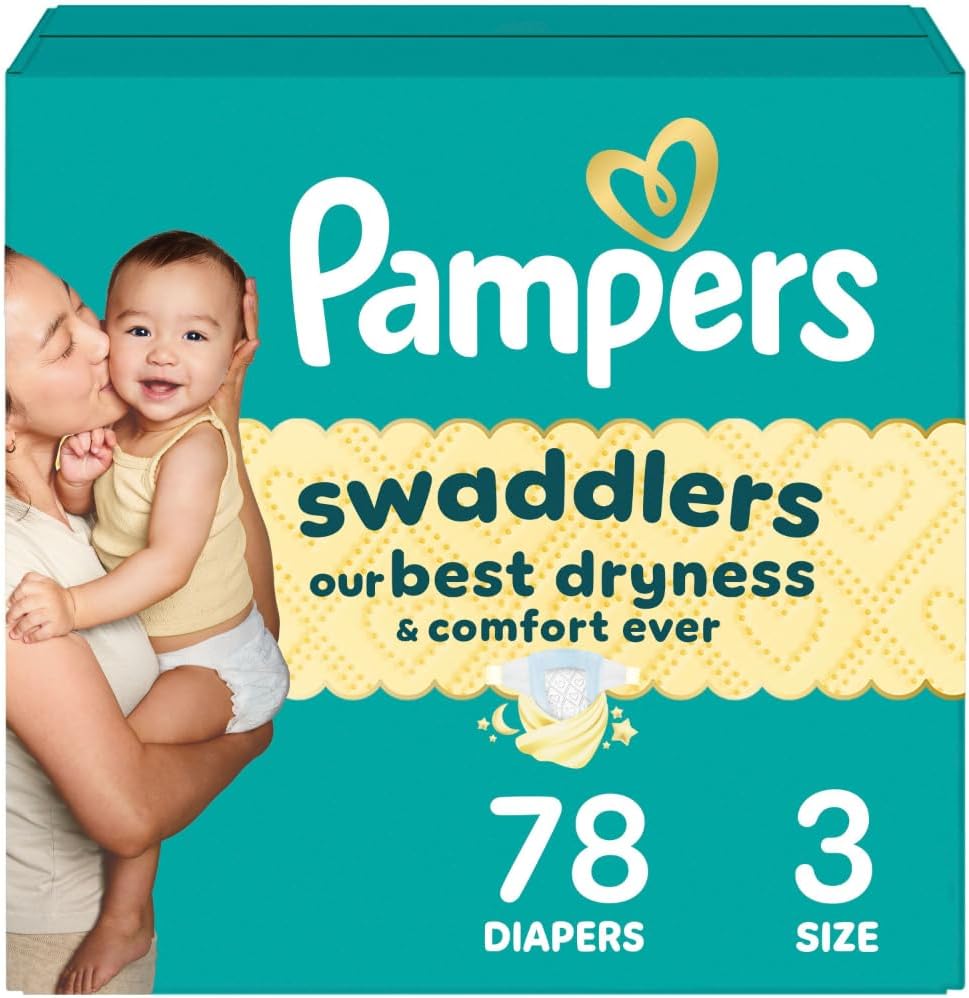 Pampers Swaddlers Diapers, Size 3 (13-26 lbs), 78 Count, Absorbent, Keeps Baby Dry and Comfortable, Skin Safe Disposable Baby Diaper (Packaging May Vary)